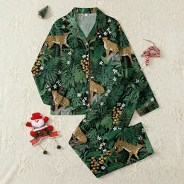Women's Dense Jungle Cheetah Print Satin Pajamas – Loose Fit Button-Up Short Sleeve Set Satin Pajamas Set