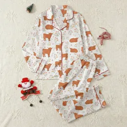 Women's Fluffy Highland Calf & Delicate Wildflower Satin Lounge Ensemble Satin Pajamas Set