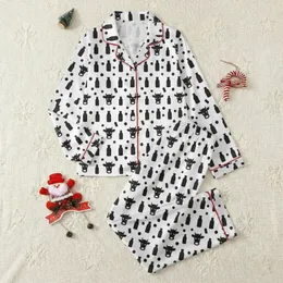 Cow Lovers Unisex Comfy Relaxed Fit Black & White Abstract Cow Spot, Head & Milk Bottle Pattern Jersey Knit Pajamas Satin Pajamas Set
