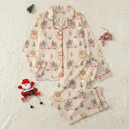 Adorable Fluffy Highland Cow Pink Truck Christmas Village Scene Textile Item Satin Pajamas Set