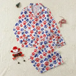 Dog Lover Mom's Scarlet Red Indigo Blue Watercolor Paw Print All-Over Satin Short-Sleeve Pajamas Set Satin Pajamas Set