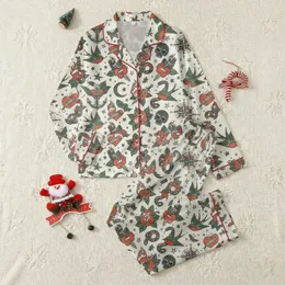Women's Ink Lover Satin Sleepwear: Traditional Tattoo Flash Roses, Skulls & Daggers Pattern Satin Pajamas Set