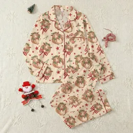 Women's Whimsical Highland Cow Christmas Sleep Set: Rustic Coquette Buffalo Plaid & Holly Pattern Satin Pajamas Set
