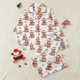 Kids Custom Name Christmas Pajamas: Whimsical Santa Highland Cow Plaid Lights Sleep Set Satin Pajamas Set