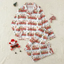 Farm Lover Christmas Sleep Set: Watercolor Santa Farm Animals & Vintage Red Trucks Satin Pajamas Set