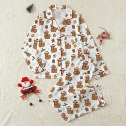 Highland Cow Christmas Pajamas: Whimsical Santa Hat & Scarf Pattern Satin Pajamas Set