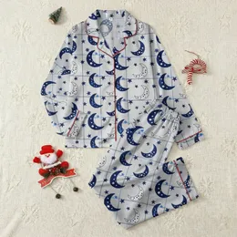 Gray Moon & Stars Pajama Sleep Set: Stylized Navy Crescent & Subtle Geometric Plaid Design Satin Pajamas Set