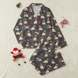 Pug Lover: Charming Cartoon Pugs, Red Bows & Hearts Pattern - Canvas Low Top Sneakers Satin Pajamas Set