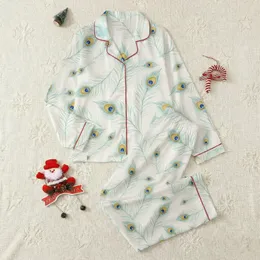 Peacock Lover's Watercolor Pajamas: Hand-Drawn Teal Aqua Feather Print Sleepwear Satin Pajamas Set