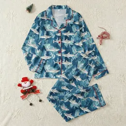 Shark Lover's Stylized Deep-Sea Teal Navy Shark Pattern Low Top Canvas Sneakers Satin Pajamas Set