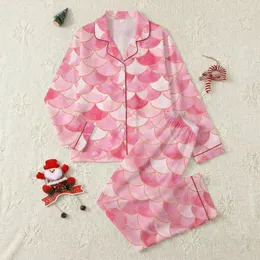 Mermaid Lover's Personalized Pajamas: Fuchsia Blush Pink Watercolor Scale Seamless Sleep Set Satin Pajamas Set