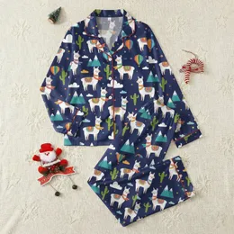 Women's Llama Lover Pajamas: Playful Desert Mountain Animal Print Sleep Set Satin Pajamas Set