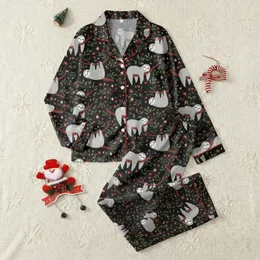Sloth Lover's Personalized Pajamas: Custom Name Light Grey Sloth & Forest Floral Pattern Sleep Set Satin Pajamas Set