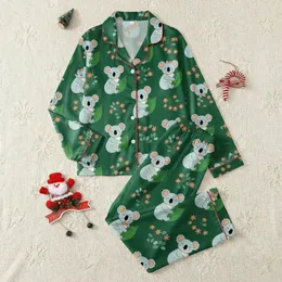 Koala Lover Whimsical Light Blue-Grey Koala & Emerald Green Eucalyptus Pajama Set Satin Pajamas Set