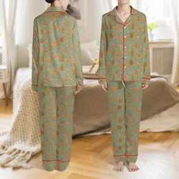 Family Baker Holiday Sleep Set: Sage Green Gingerbread Cookie Pattern Satin Pajamas Set