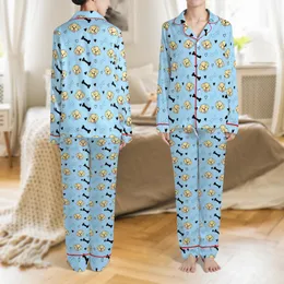 Personalized Family Custom Face Lounge Set: Cheerful Golden Retriever Puppy Soft Sleepwear Satin Pajamas Set
