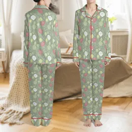 Bridesmaid & Bridal Party Personalized Sage Green Rose Print Satin Long Sleeve Pants Pajamas Set Satin Pajamas Set