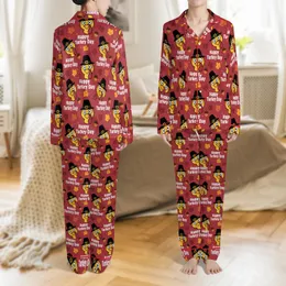 Matching Family Thanksgiving: Pilgrim Turkey Head, Happy Turkey Day & Red Plaid Cotton Blend Sleep Set Satin Pajamas Set