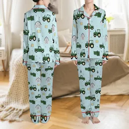 Baby's Cartoon Farm Tractor Light Blue All-Over Print Jersey Cotton Comfortwear Sizes 62-116 Satin Pajamas Set