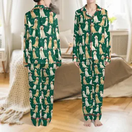 Dog Lover's Christmas Satin Pajamas: Photorealistic Golden Retriever & Santa Hat Emerald Sleep Set Satin Pajamas Set