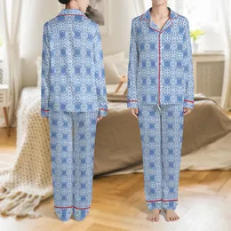 Matching Family & Bridesmaid Rayon Sleepwear: Periwinkle Damask All-Over Print Ensemble Satin Pajamas Set