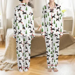 Women's Bernese Mountain Dog Christmas Pajamas Set: Cozy Illustrative Wreath & Santa Hat Print Satin Pajamas Set