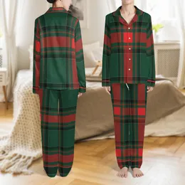 Monogrammed Bridesmaid Dark Forest Green Tartan Plaid Rayon Sleep Set Satin Pajamas Set