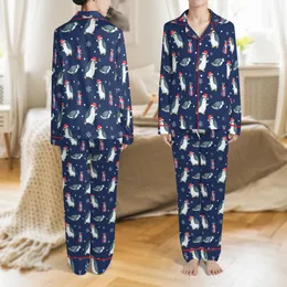 Christmas Pajamas: Whimsical Watercolor Penguin & Gift Print - Soft Polyester Sleepwear Satin Pajamas Set