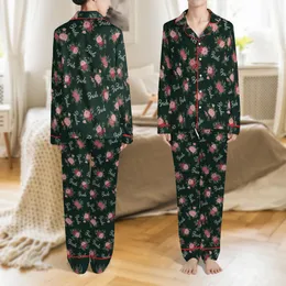 Bridesmaid & Bridal Satin Pajama Set: Forest Green Floral, Rose, Sage 'Bride' Script Short PJ Satin Pajamas Set