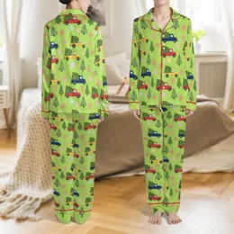 Toddler Boys' Butter-Soft Christmas Pajamas: Cartoon Truck & Candy Lime Green Set Satin Pajamas Set