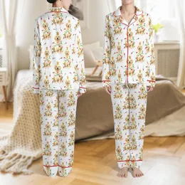 Golden Retriever Lover's Cream Pajamas: Hand-Painted Watercolor Christmas Lights Dog & Gold Star Satin Pajamas Set