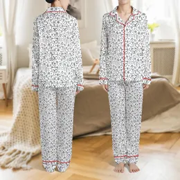 Children's Hand-Drawn Bear Heart Dot Star Sleepwear Design Satin Pajamas Set