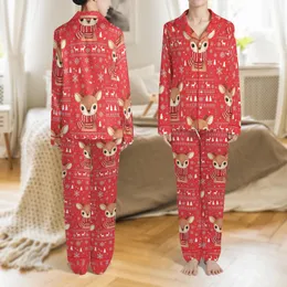 Personalized Family Christmas Pajamas: Whimsical Baby Reindeer, Red Snowfall & Fair Isle Sleep Set Satin Pajamas Set