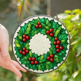 Holiday Enthusiasts' Radiant Emerald Green Stained Glass Christmas Holly Wreath Sparkling Red Berries Stained Glass Suncatcher