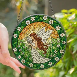 Ethereal Fantasy Lovers' Tiffany Stained Glass Fairy Emerald Green Amber Peach Forest Mosaic Stained Glass Suncatcher