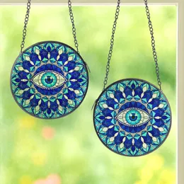 Modern Art Lovers' Tiffany Style Stained Glass Evil Eye Mandala, Royal Aqua Blue Crystal Intricate Patterns Stained Glass Suncatcher
