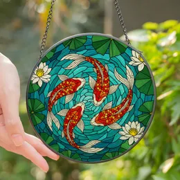 Nature Lovers' Vibrant Tiffany Stained Glass Koi Fish Water Lily Pond Mosaic Intricate Jewel Tones Stained Glass Suncatcher