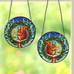 Holiday Art Lovers' Intricate Stained Glass Squirrel Candle Wreath Winter Forest Emerald Ruby Sapphire Stained Glass Suncatcher