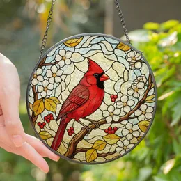 Nature Lovers' Vibrant Red Cardinal Tiffany Style Stained Glass Floral Mosaic Art, Jewel Tones Stained Glass Suncatcher