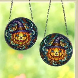 Halloween Lovers' Vibrant Tiffany Stained Glass Jack-o'-Lantern Witch Hat Celestial Autumnal Design Stained Glass Suncatcher