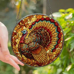 Autumn Enthusiasts' Majestic Tiffany Style Turkey Iridescent Feather Jewel Tone Mosaic Stained Glass Suncatcher