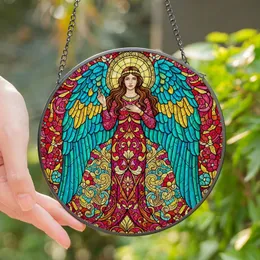 Art Lovers' Tiffany-Style Stained Glass Angel, Celestial Floral Mosaic, Royal Blue Magenta Gold Teal Ruby Red Stained Glass Suncatcher