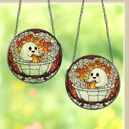 Whimsical Art Lovers' Stained Glass Ghost Reading Bathtub Ethereal Mists Amber Orange Jewel Tones Stained Glass Suncatcher