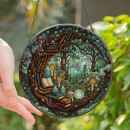Fantasy Art Lovers & Readers' Detailed Tiffany Stained Glass Bookshelf Ethereal Forest Mystic Jewel Tones Stained Glass Suncatcher