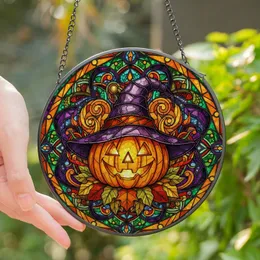 Halloween Admirers' Tiffany Stained Glass Jack-o'-Lantern Witch Hat Autumn Jewel Tone Mosaic Stained Glass Suncatcher