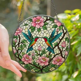 Nature Lovers' Intricate Tiffany Stained Glass Hummingbird Floral Green Pink Turquoise Design Stained Glass Suncatcher