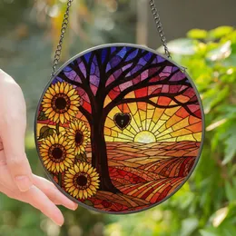 Art Lovers' Vibrant Edge-to-Edge Tiffany Stained Glass Tree, Heart Locket, Sunflowers, Sunset Mosaic Stained Glass Suncatcher