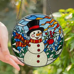 Winter Enthusiasts' Vibrant Tiffany Stained Glass Cheerful Snowman Winter Mosaic Ruby Red Orange Green Blue Stained Glass Suncatcher