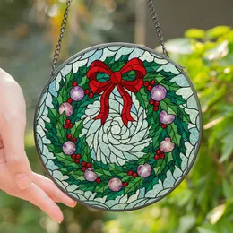 Holiday Celebrators' Tiffany Stained Glass Christmas Wreath Jewel Tone Holly Berry Mosaic Pattern Stained Glass Suncatcher