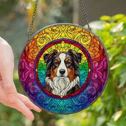 Australian Shepherd Lovers' Intricate Stained Glass Aussie Dog Vibrant Jewel Tone Mosaic Stained Glass Suncatcher
